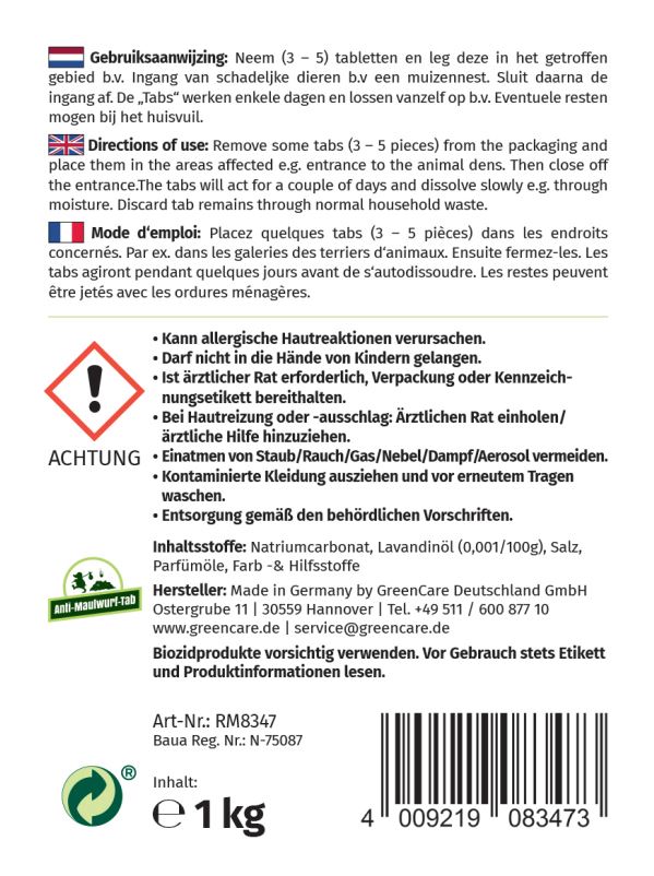 Anti Maulwurftabs BIOzid eco   12 x 1 Kg